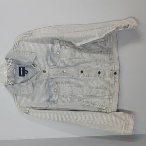 Lands' End Indigo Bay Blue & White striped Denim Jean Jacket size 2X 20W-22W